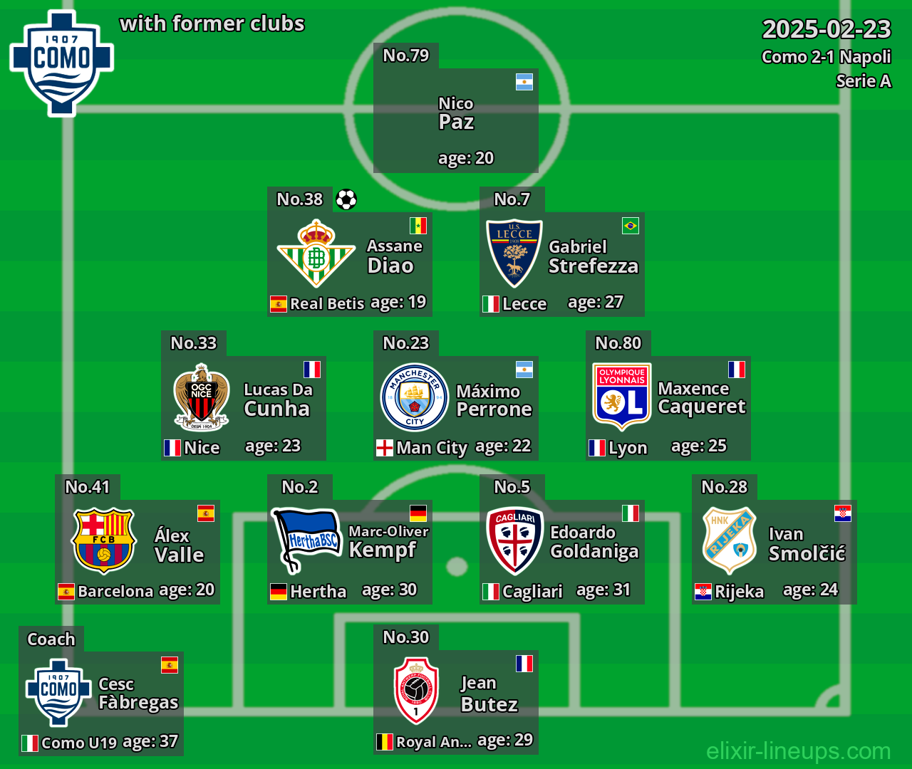 Como with former clubs 2025-02-23