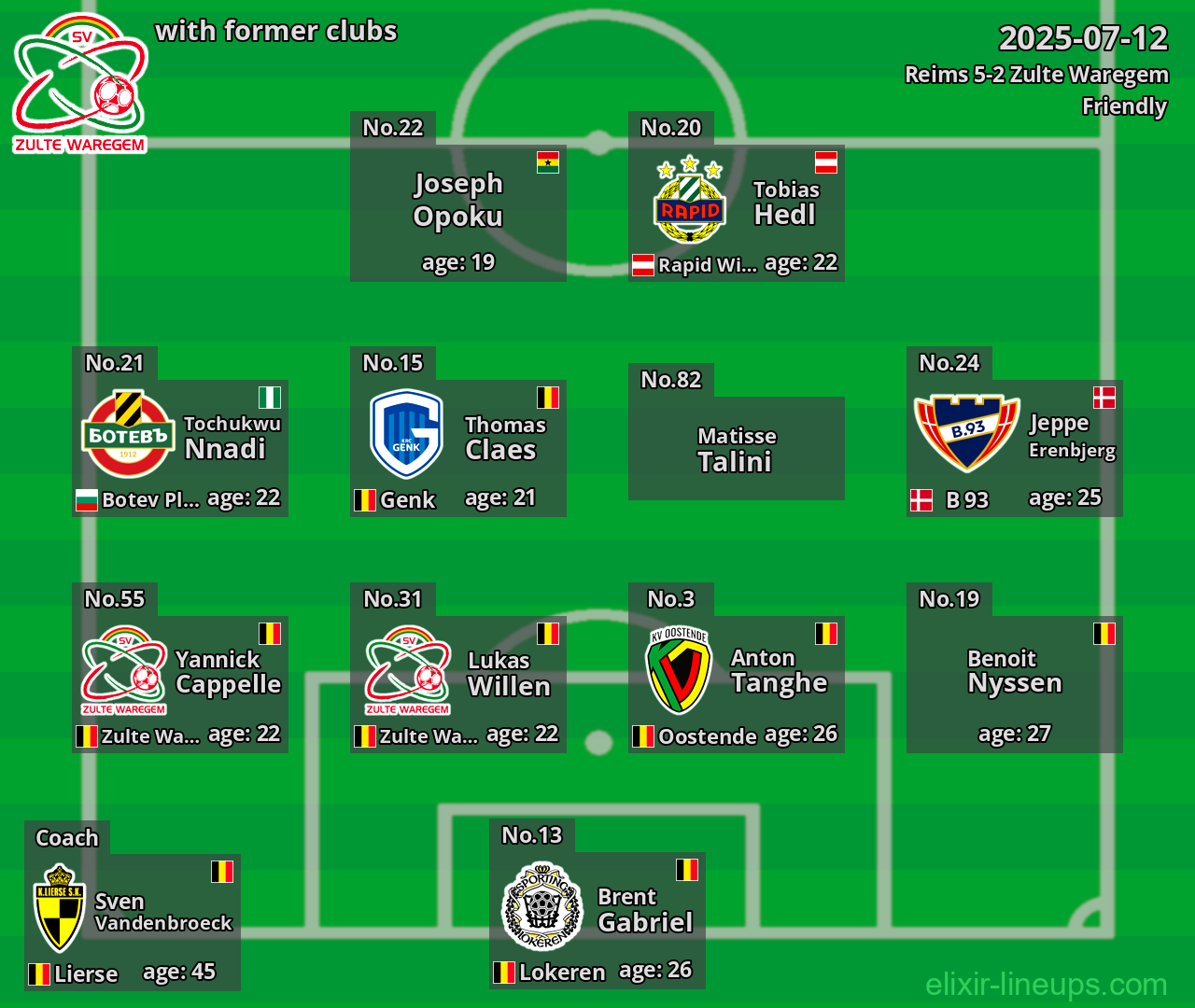 Zulte Waregem with former clubs 2025-07-12