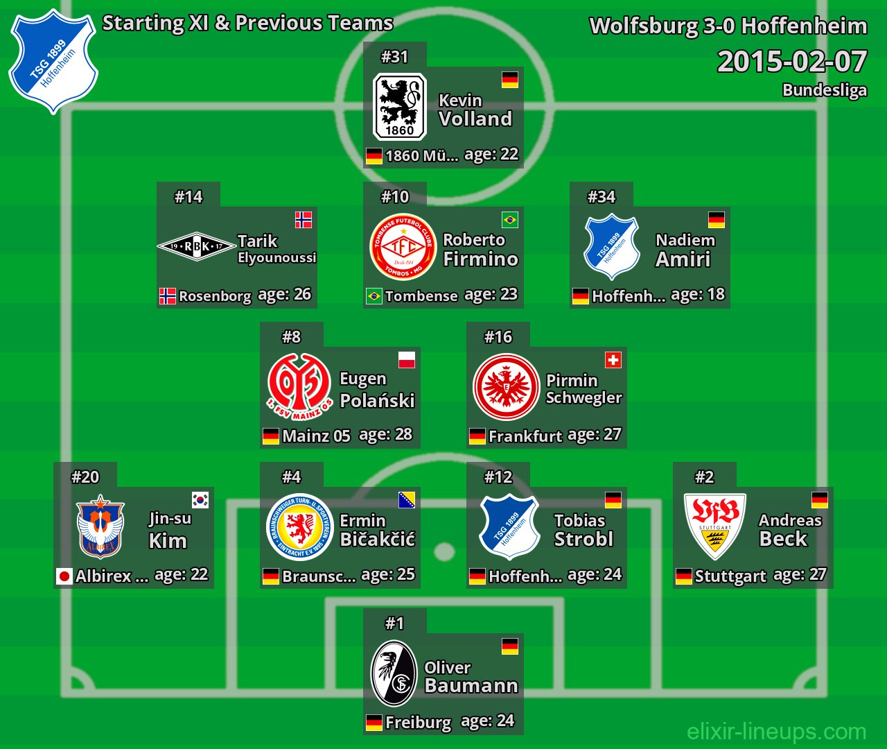 Hoffenheim Starting XI & Previous Teams 2015-02-07