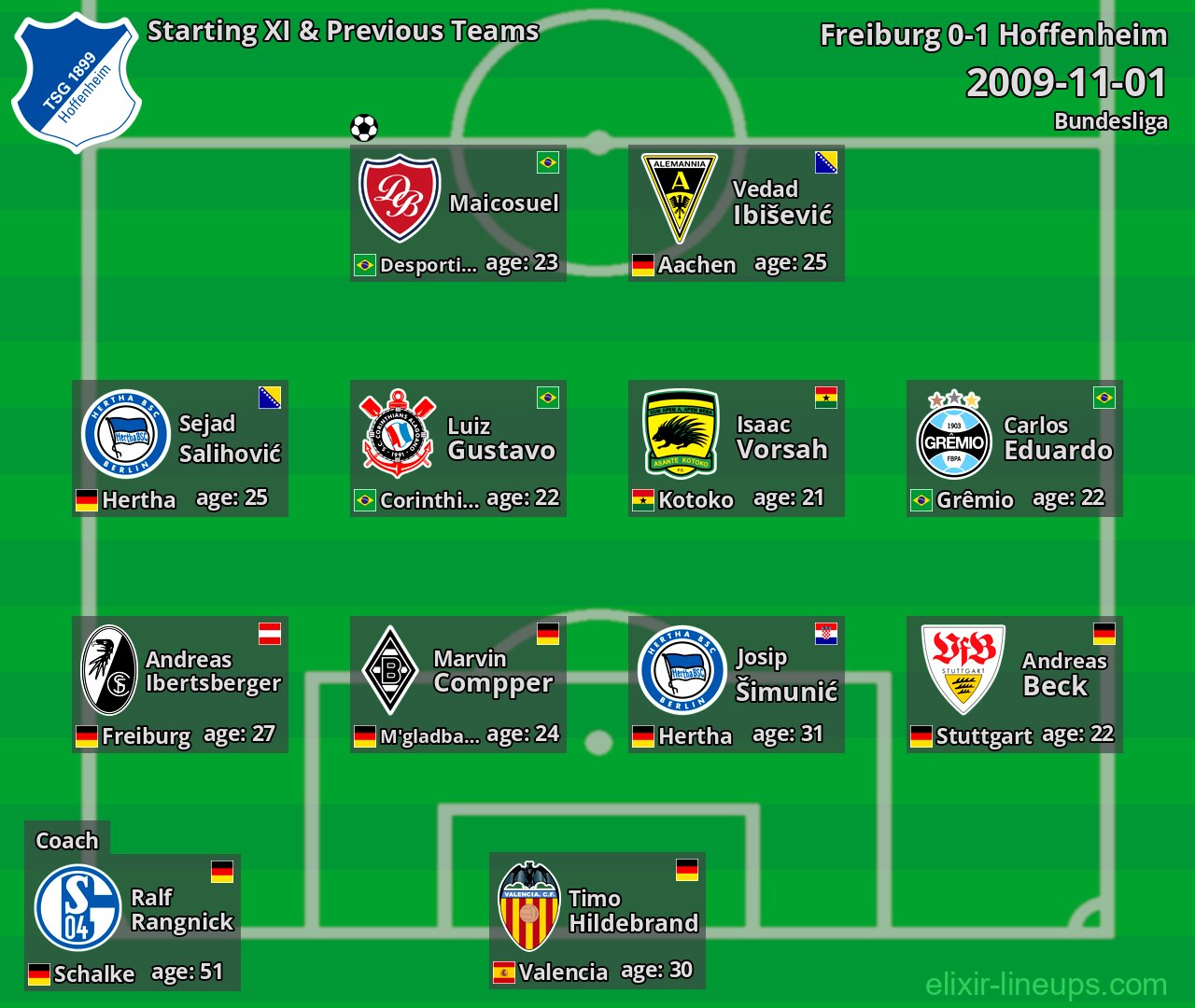 Hoffenheim Starting XI & Previous Teams 2009-11-01