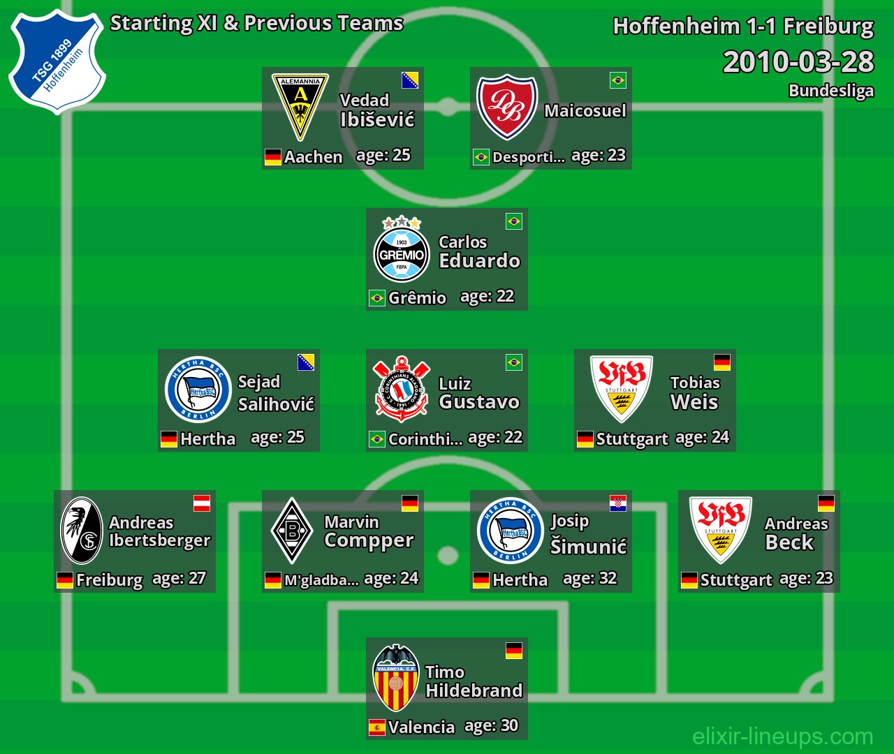 Hoffenheim Starting XI & Previous Teams 2010-03-28