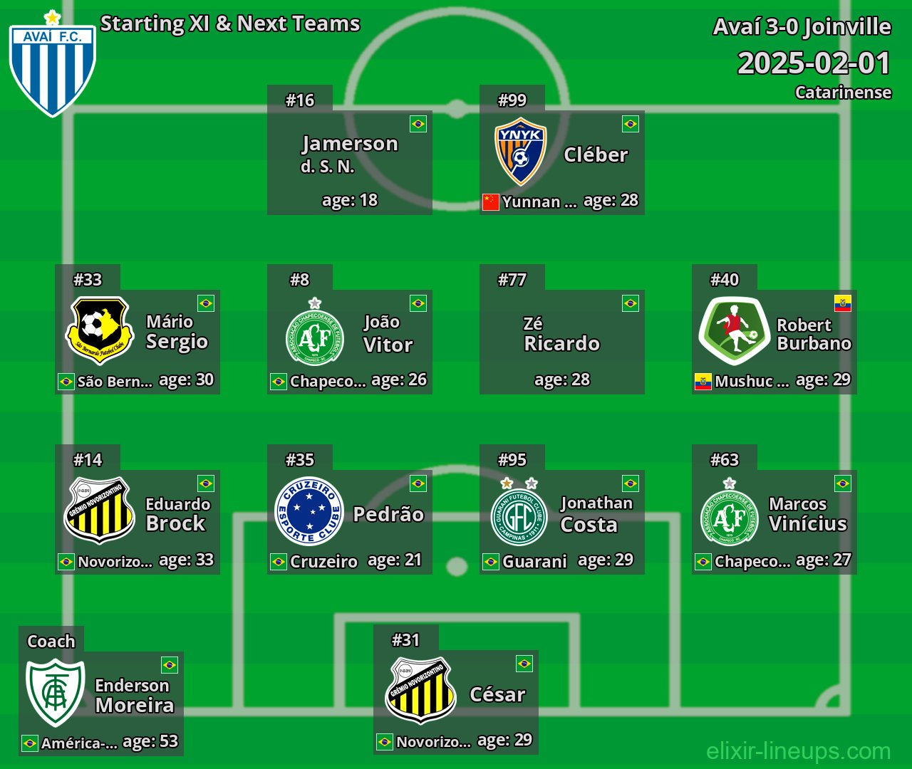 Avaí Starting XI & Next Teams 2025-02-01
