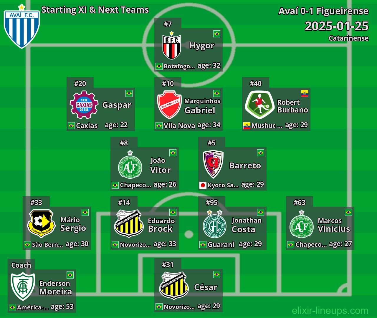 Avaí Starting XI & Next Teams 2025-01-25