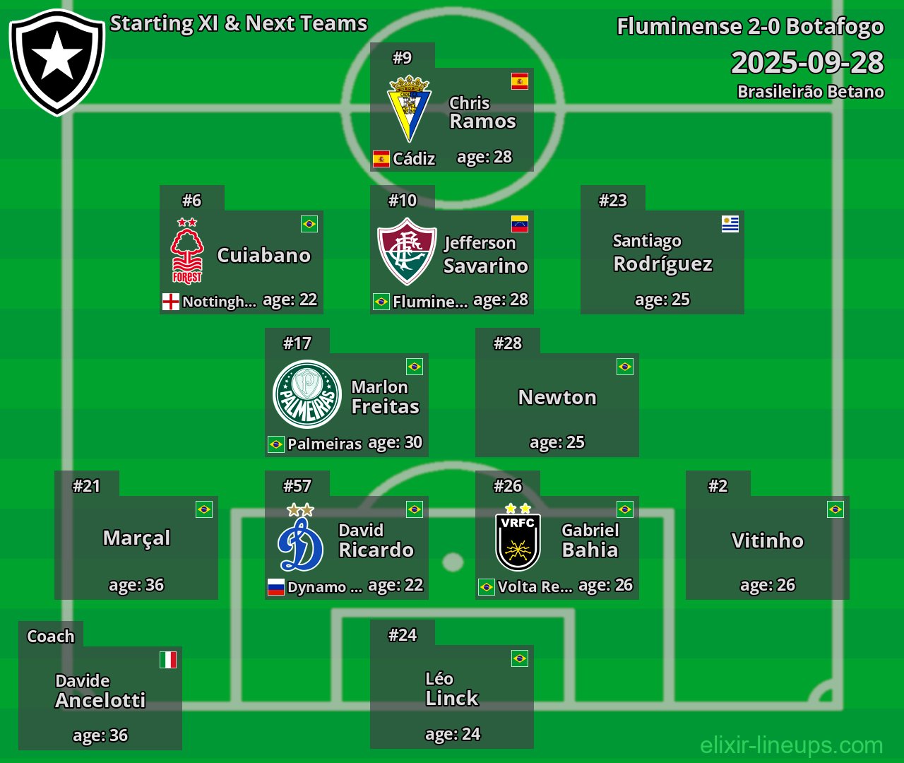Botafogo Starting XI & Next Teams 2025-09-28