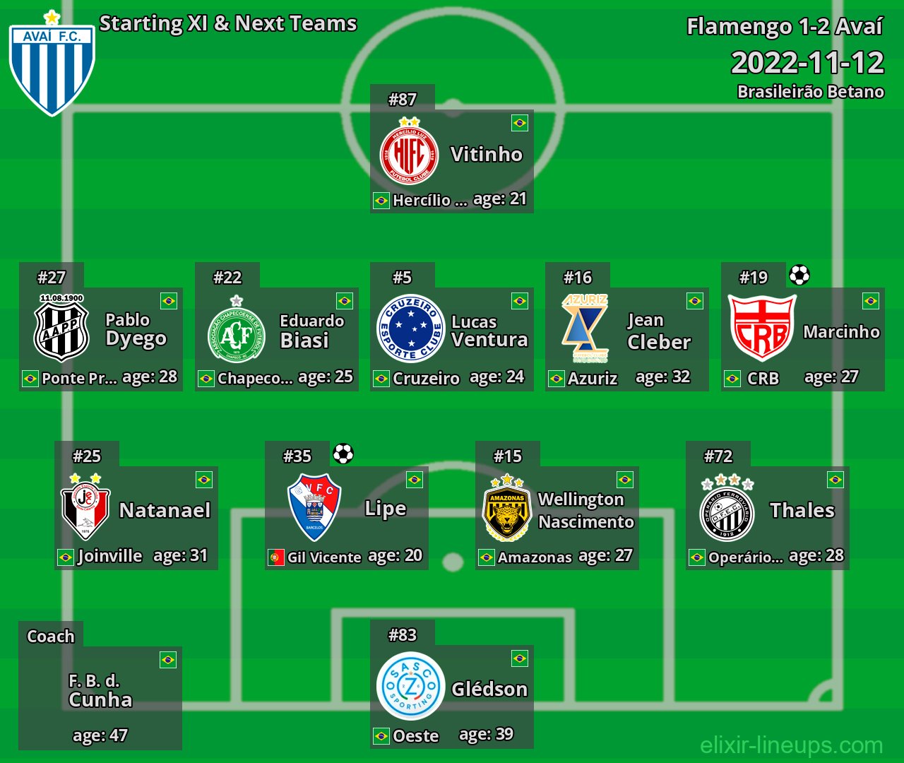 Avaí Starting XI & Next Teams 2022-11-12