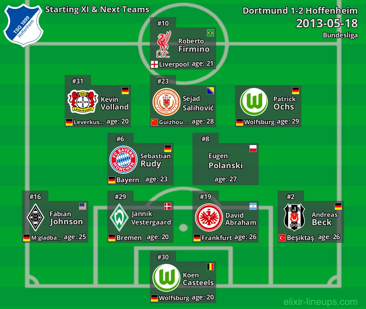 Hoffenheim Starting XI & Next Teams 2013-05-18