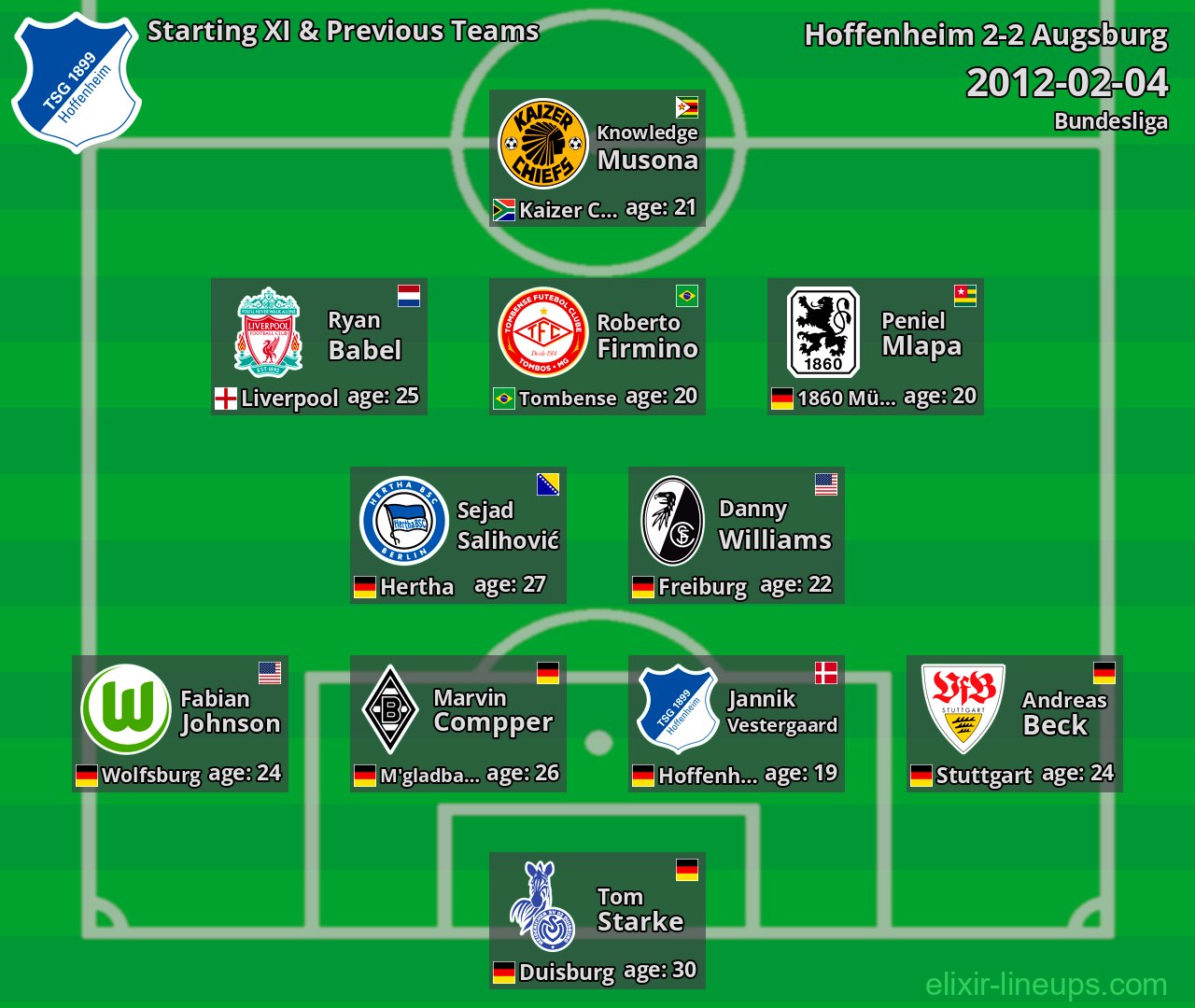 Hoffenheim Starting XI & Previous Teams 2012-02-04